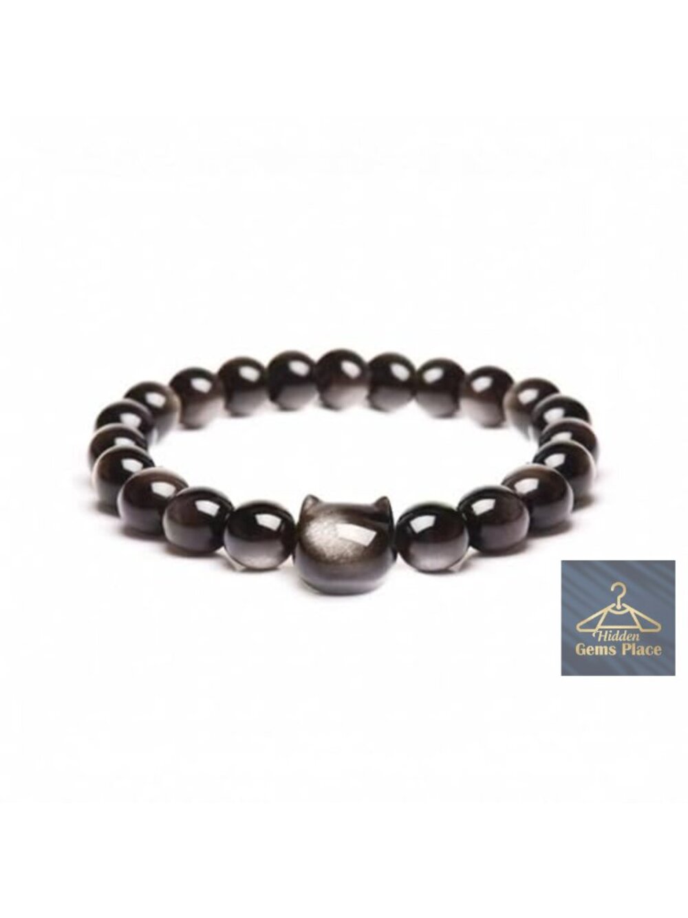 Black Obsidian Stretch Bracelet Money Cat Wealth Prosperity